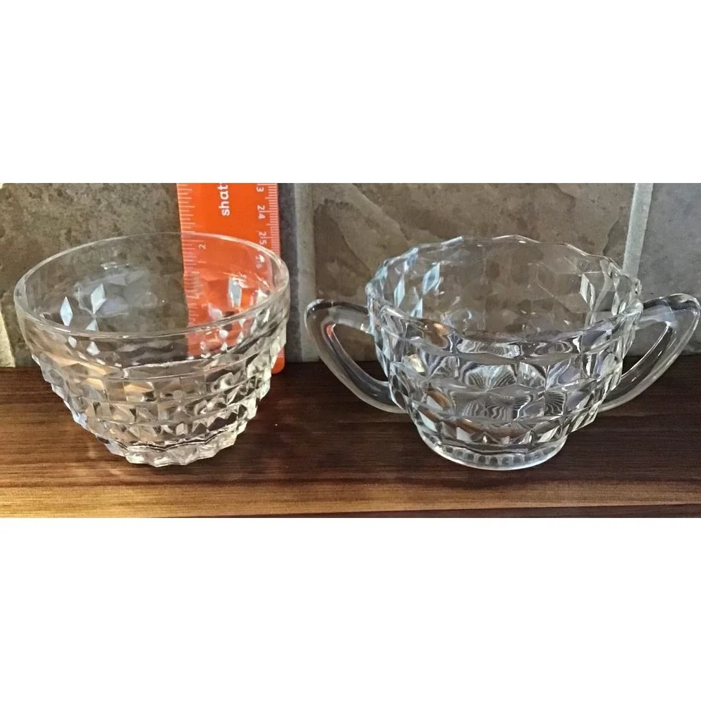 Vintage Fostoria American Clear Glass Creamer & Sugar Bowl Set Trad Mid Century